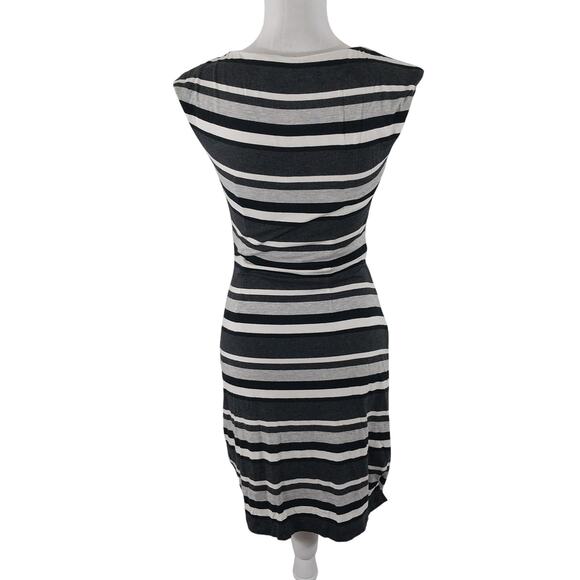 ANN TAYLOR LOFT! BLACK, WHITE, GRAY DIAGONAL STRIPE STRETCH T-SHIRT DRESS! SZ XS - Picture 7 of 10